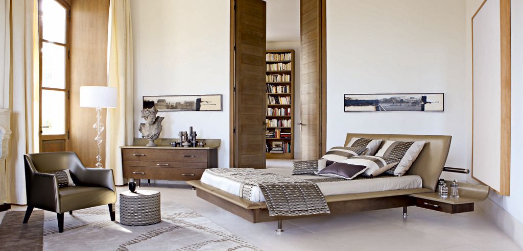 vanity bed with nightstands - roche bobois