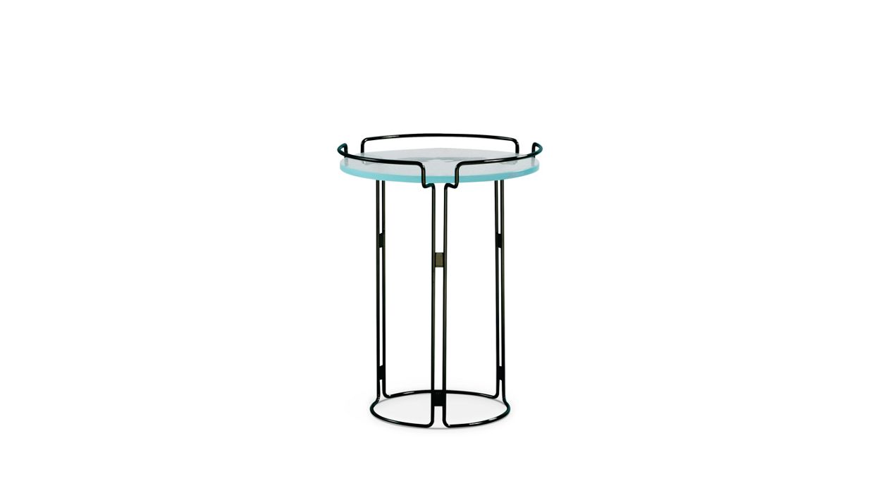 pedestal table - chrome - transparent antique glass image number 0