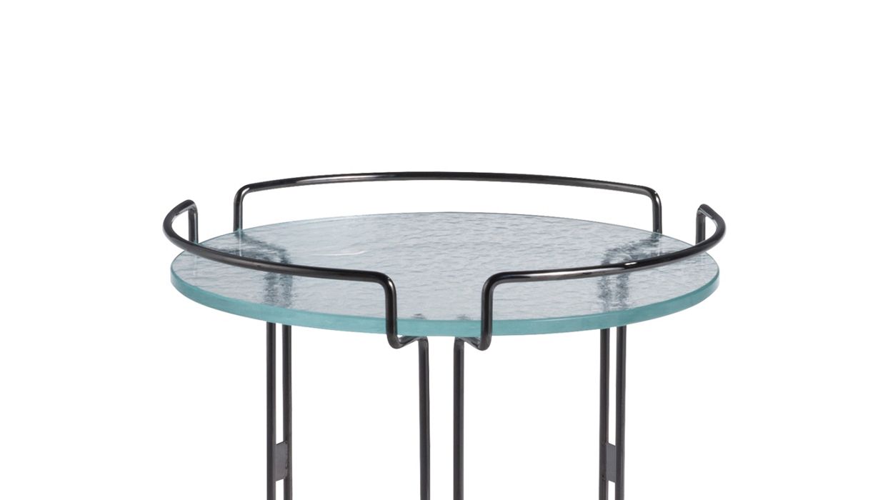 pedestal table - chrome - transparent antique glass image number 1