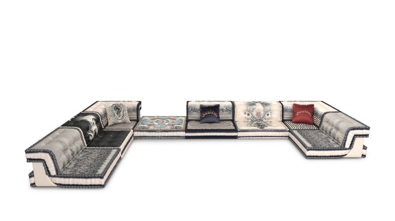 Roche Bobois Mah Jong sofa in Jean Paul Gaultier Couture fabric, 8-element composition designed by Hans Hopfer