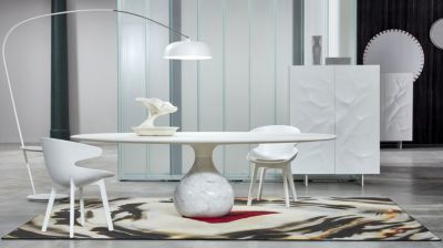 oval dining table - matte bardiglio aqua mood image