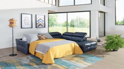 Canap&eacute;-lit d&rsquo;angle couchage 140 cm 100% cuir image num&eacute;ro 1